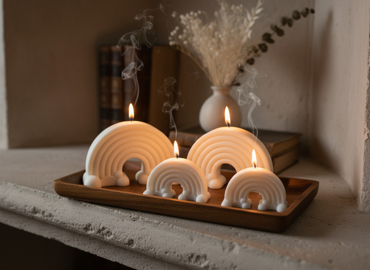 شمع دکوری فانتزی رنگین کمان و ابر